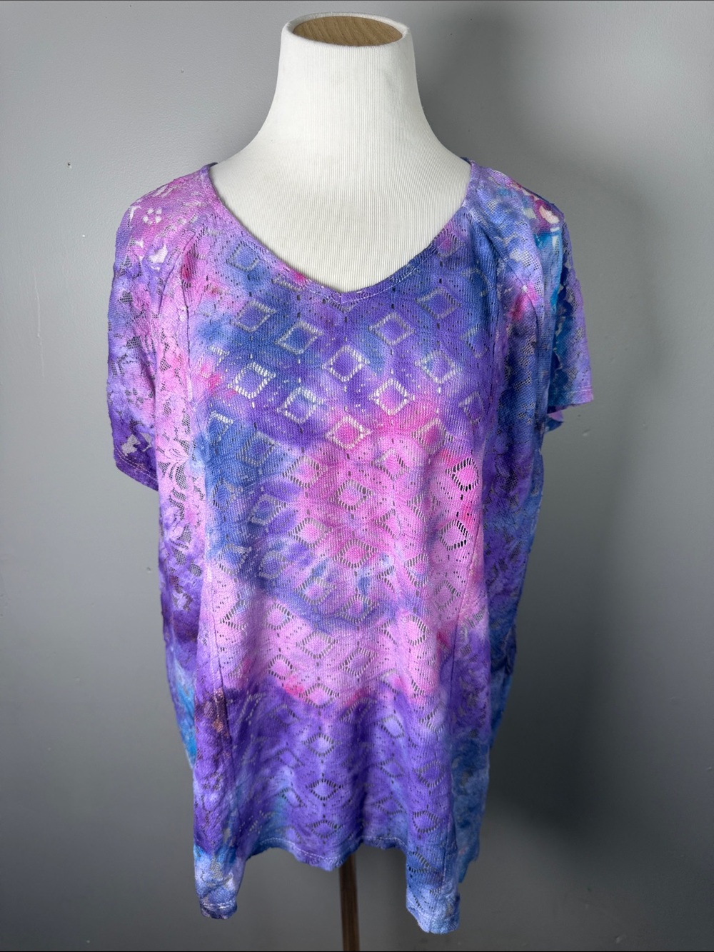 Purple & Pink Tie-Dye Crochet Lace Top